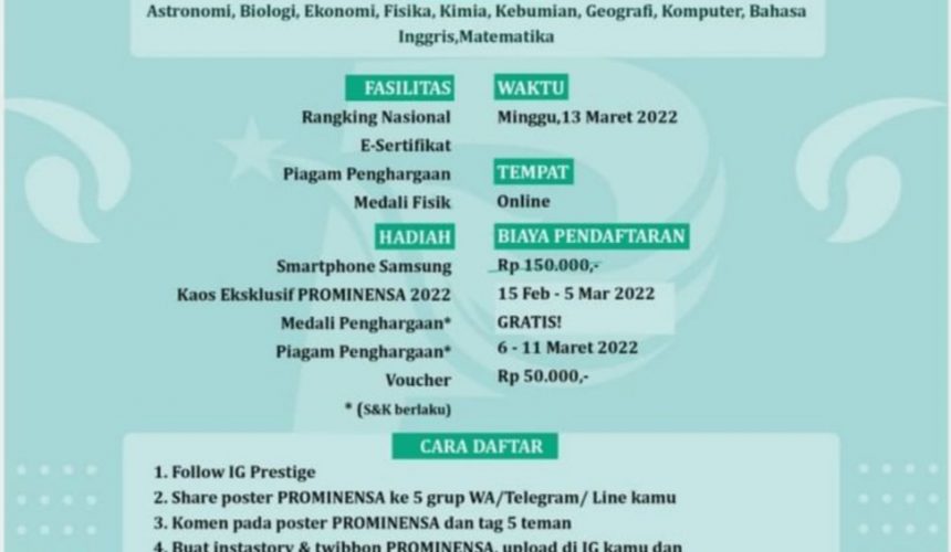 PRESTIGE OLIMPIADE SAINS PEMUDA INDONESIA (PROMINENSA) 2022